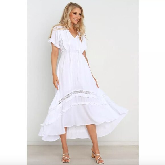 Petal & Pup Womens Chelsea White Ruffle Boho Midi Dress 0 - Picture 1 of 14